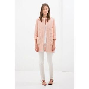 Zara Boucle Overcoat Medium Pink Peach Jacquard Shacket Jacket Coat